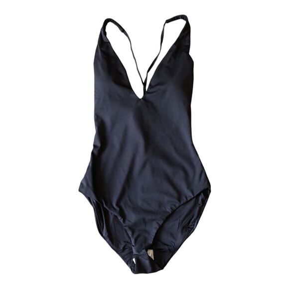 Andie NWT The Bali Flattering Neckline One Piece Swimsuit Black Small Tall - Picture 7 of 15